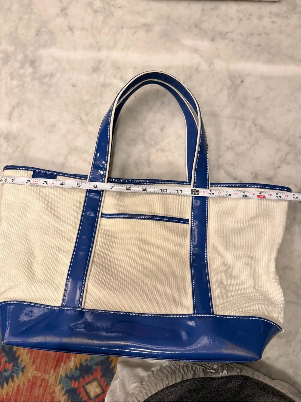 Lands’ End Boat Tote Bag with Blue Patent Leather Accents